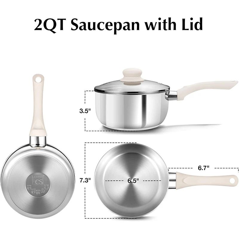 Premium Stainless Steel Saucepan Set 1QT2QT3QT InductionReady Cookware With StayCool Handles 5