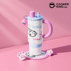 cooker king cute insulated travel mug with straw – stainless steel thermos cup 1.2l