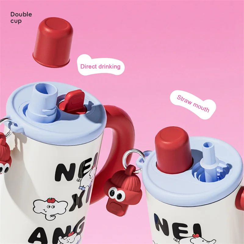 Cooker King Cute Insulated Travel Mug With Straw Stainless Steel Thermos Cup 12L 2