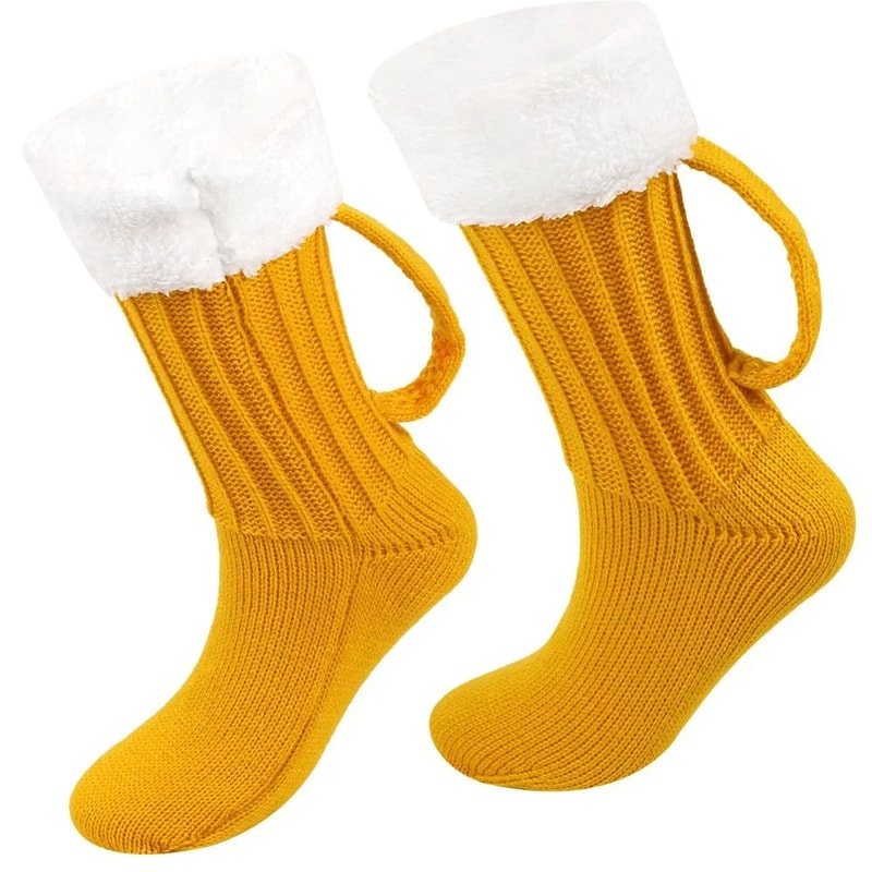 Beer Mug 3D Knitted Winter Socks Cozy 3D Beer Mug Socks For Warm Lounging 0