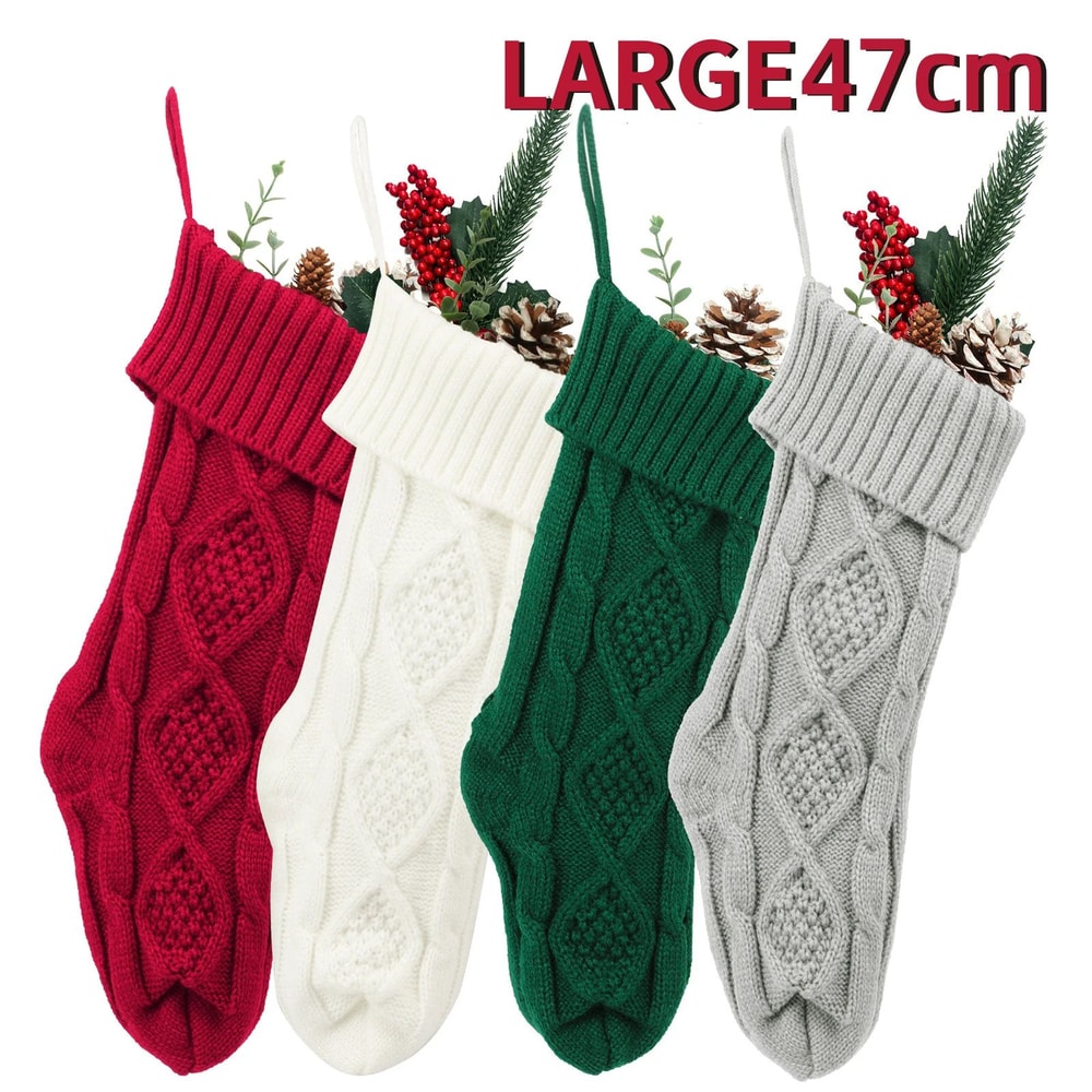 Cozy Large Knitted Christmas Stocking Gift Bag For Fireplace Holiday Decor 0