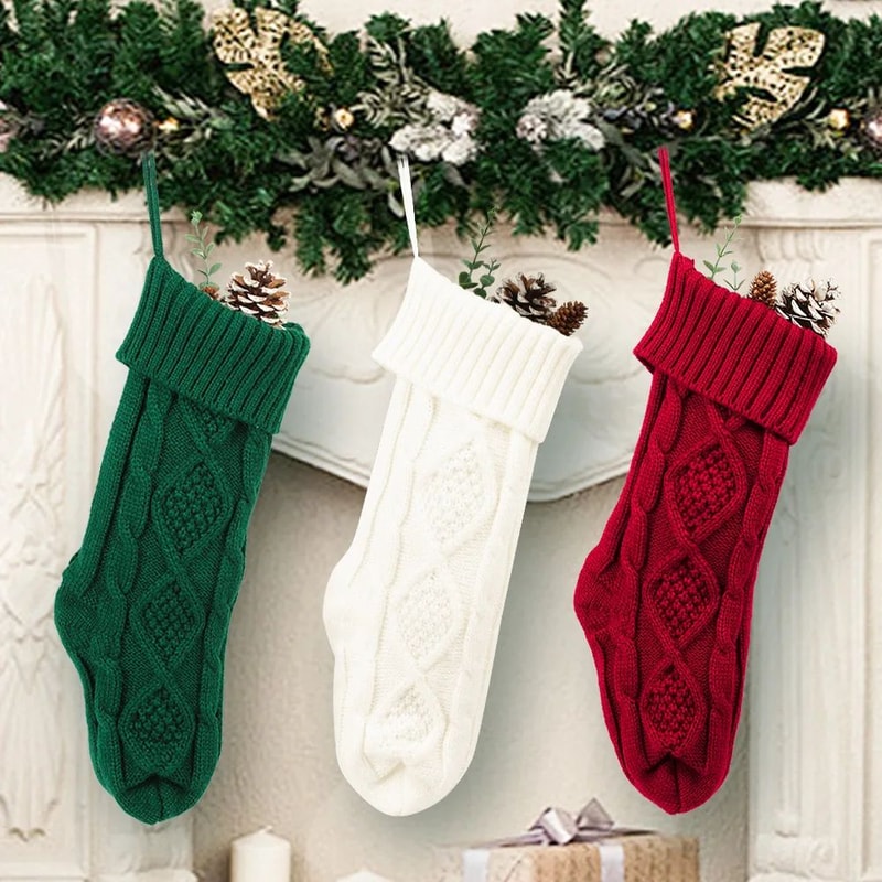 Cozy Large Knitted Christmas Stocking Gift Bag For Fireplace Holiday Decor 1