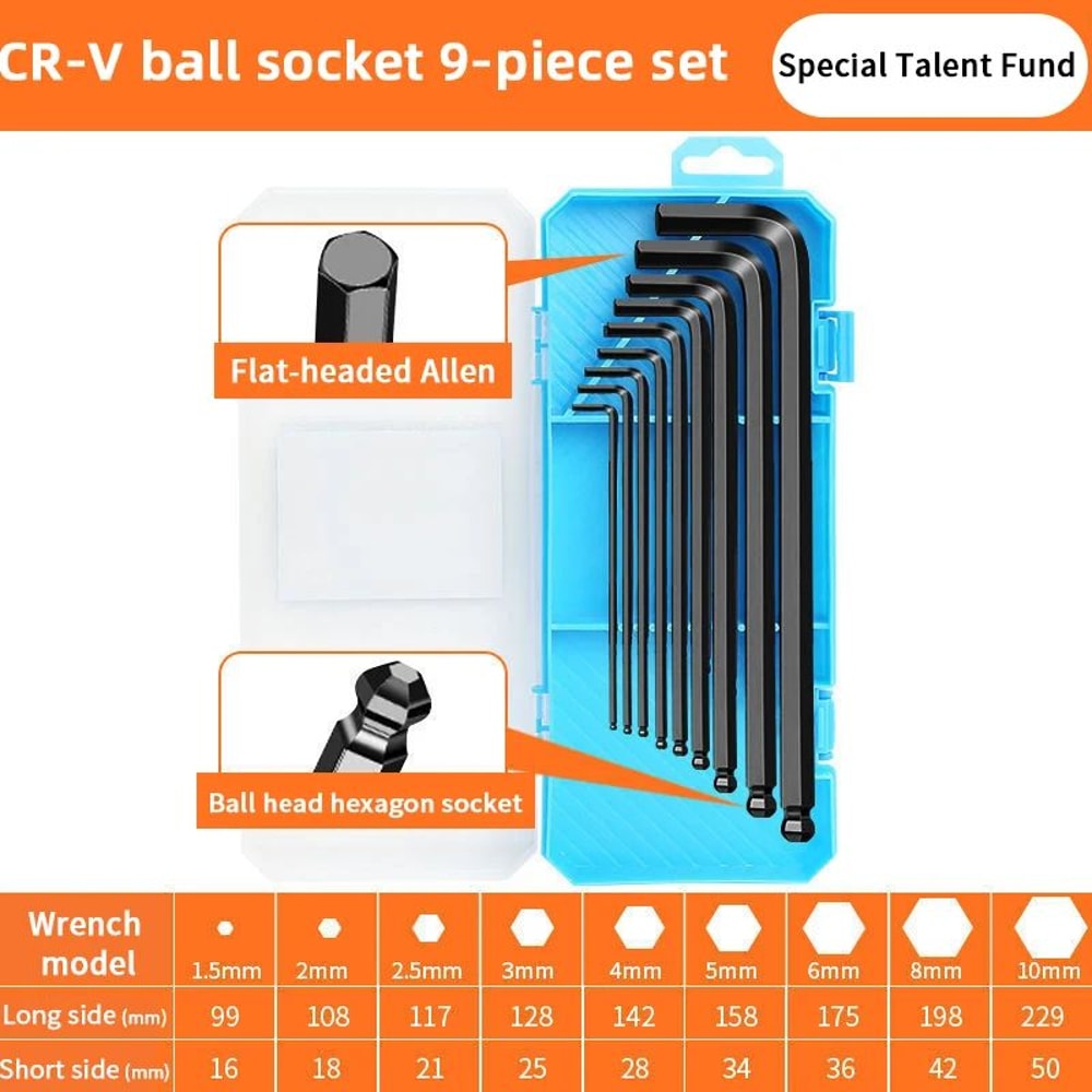 Electric Allen Key Set Metric Hex Wrench Screwdriver Kit With Torque Sleeves BoxPacked 6