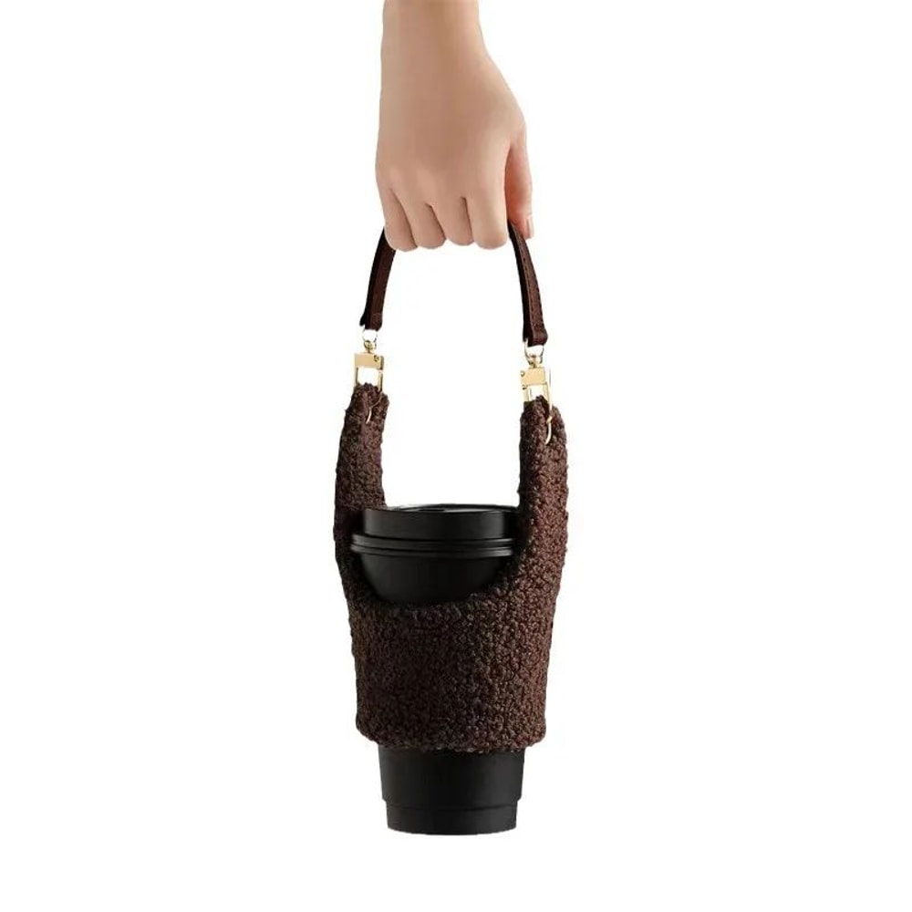 Lamb Plush Cup Sleeve With Removable Pouch Insulated Cup Holder For Coffee Cups Water Bottles 3