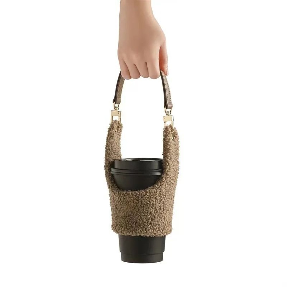 Lamb Plush Cup Sleeve With Removable Pouch Insulated Cup Holder For Coffee Cups Water Bottles 4