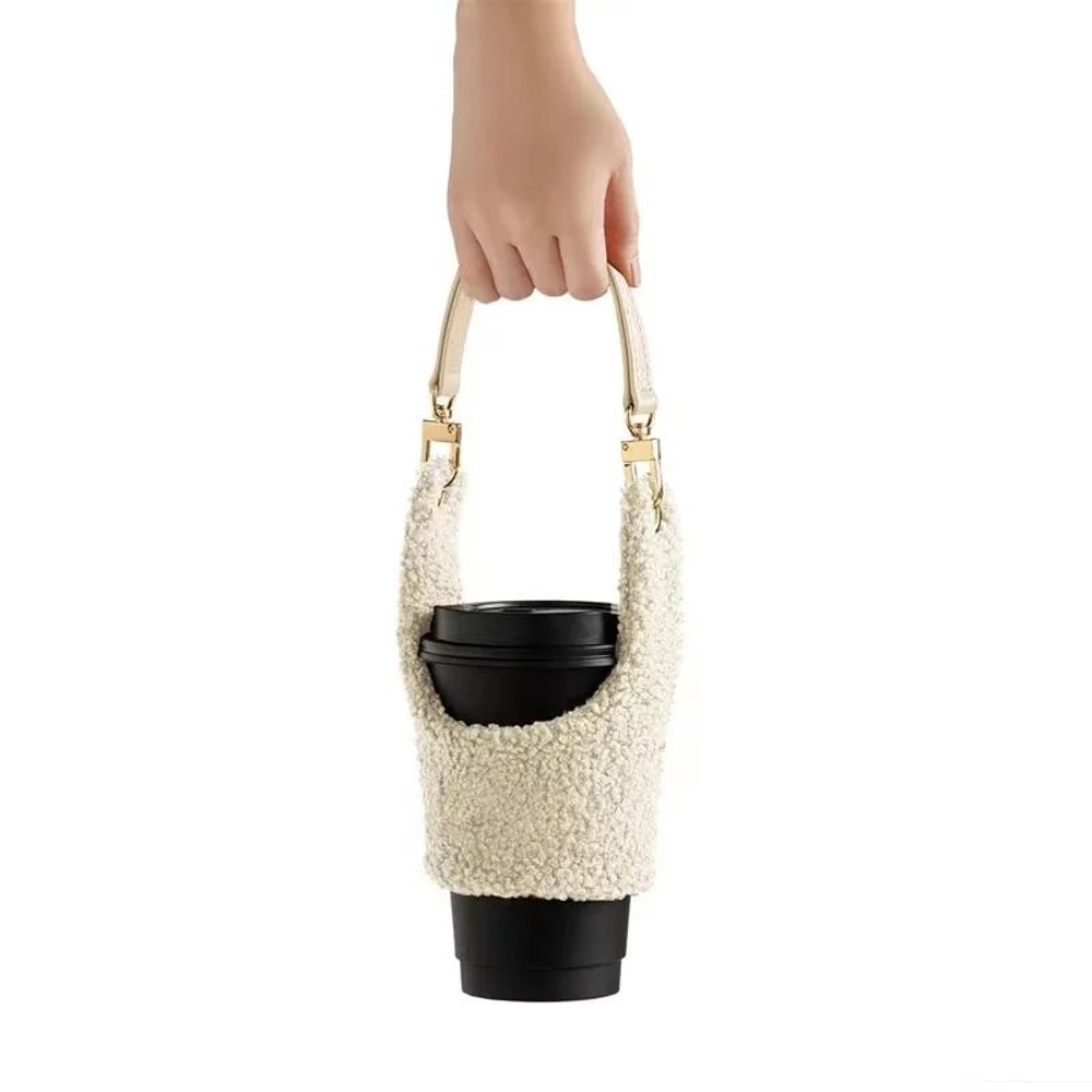 Lamb Plush Cup Sleeve With Removable Pouch Insulated Cup Holder For Coffee Cups Water Bottles 5