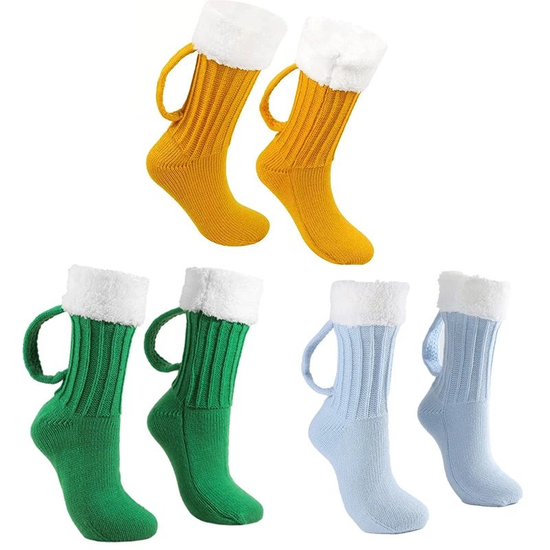 Beer Mug Socks 3D Knit Warm Floor Socks Funny MidCalf Cozy Gift Pair 9