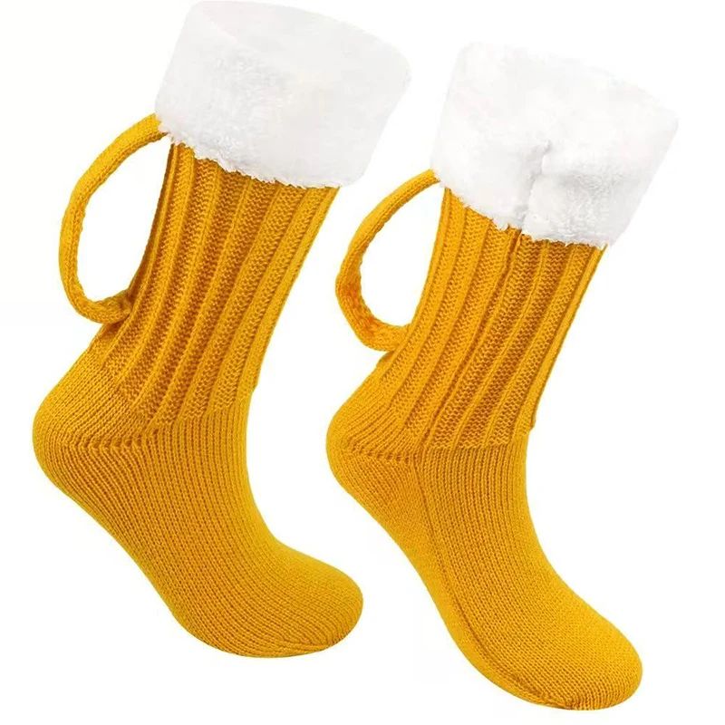 Beer Mug Socks 3D Knit Warm Floor Socks Funny MidCalf Cozy Gift Pair 8