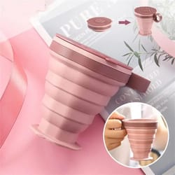collapsible silicone cup with lid, foldable travel cup for coffee, water & mouthwash