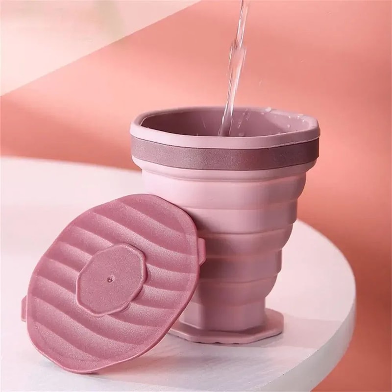 Collapsible Silicone Cup With Lid Foldable Travel Cup For Coffee Water Mouthwash 4