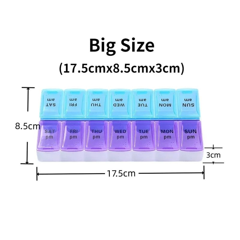 Portable 7 Day Pill Organizer Travel Case With 14 Compartments AM PM Weekly Pill Box 3