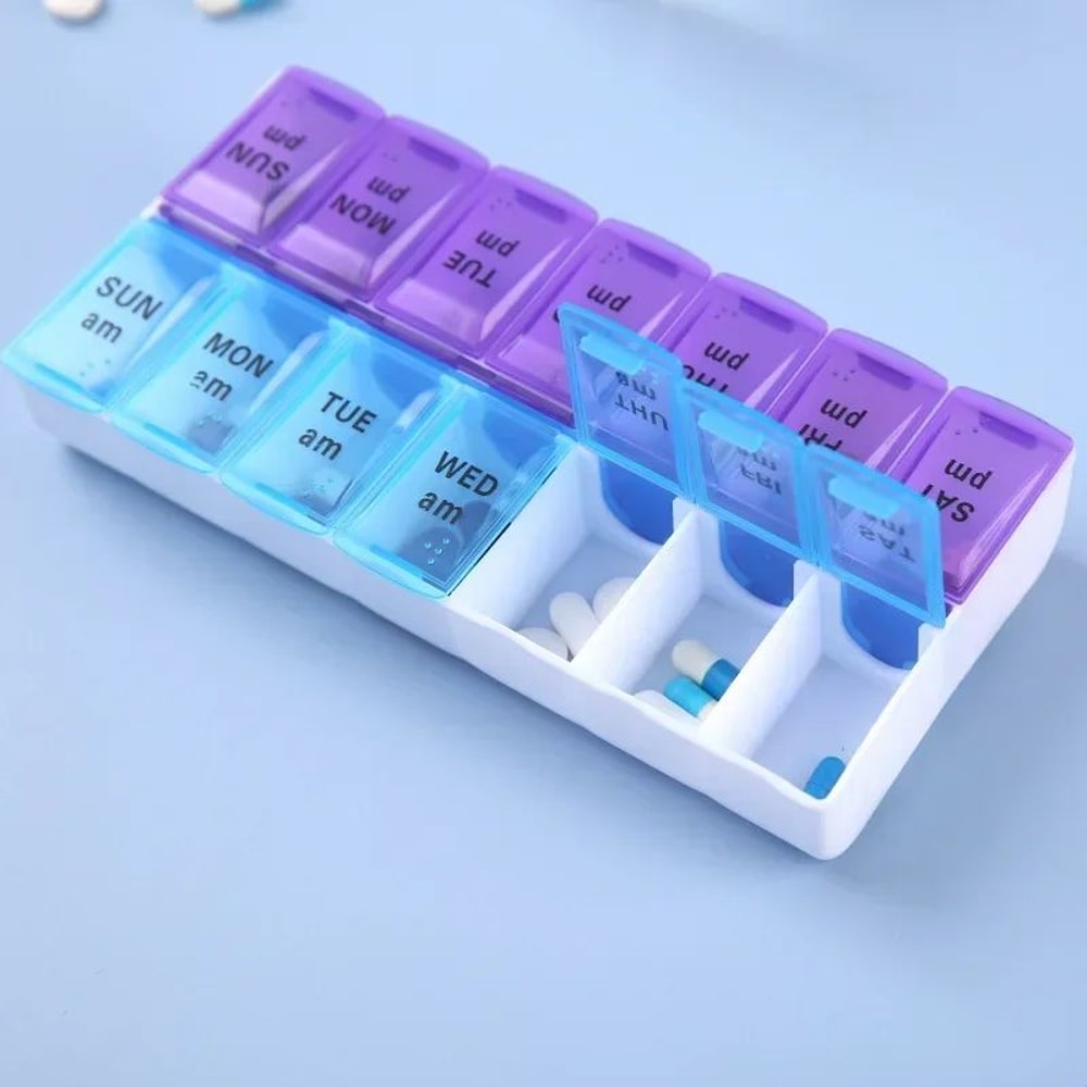 Portable 7 Day Pill Organizer Travel Case With 14 Compartments AM PM Weekly Pill Box 4