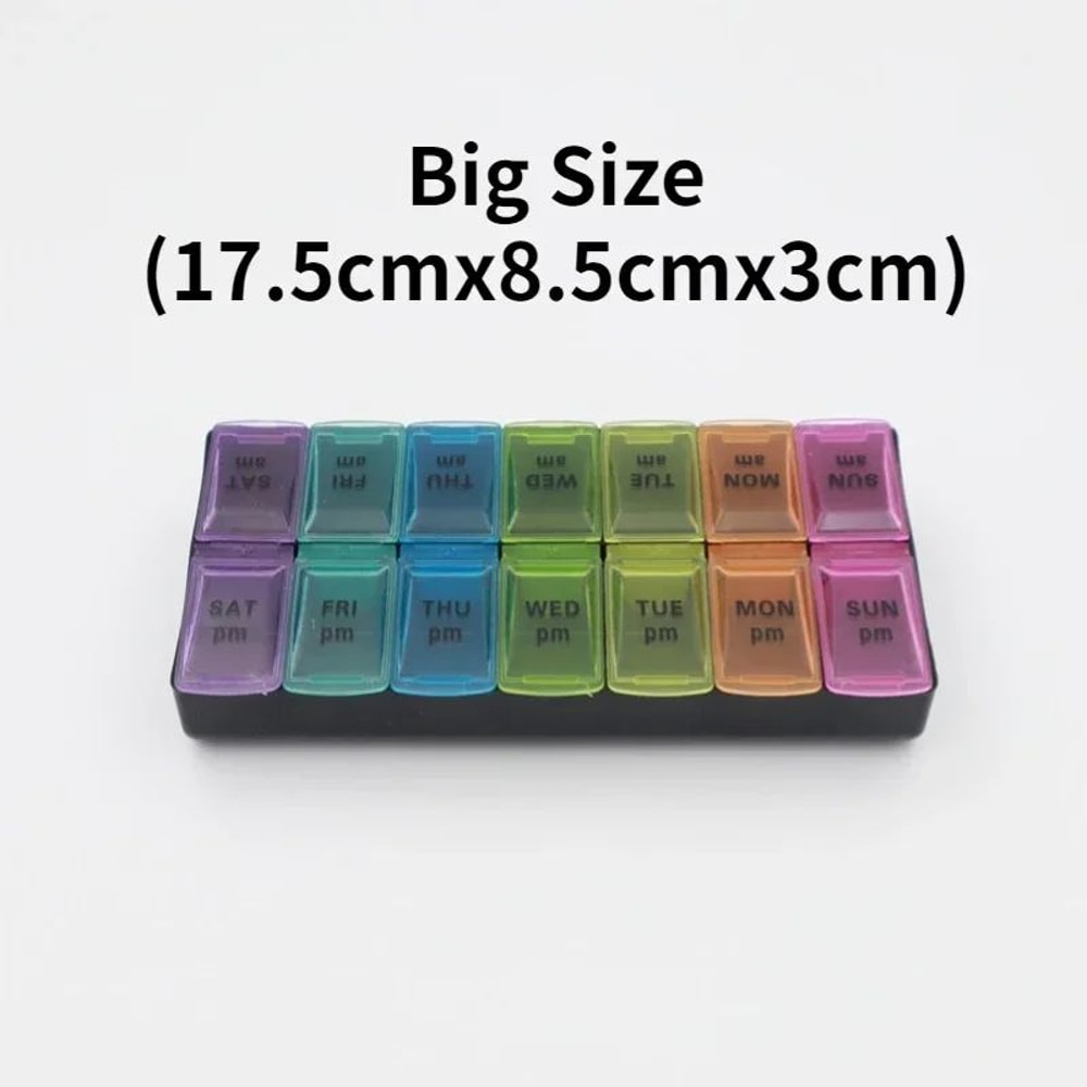 Portable 7 Day Pill Organizer Travel Case With 14 Compartments AM PM Weekly Pill Box 14