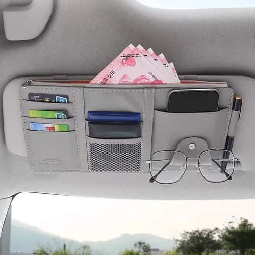 Car Sun Visor Organizer Pouch with sunglasses holder & Card Slots (License, Tickets, Receipts)