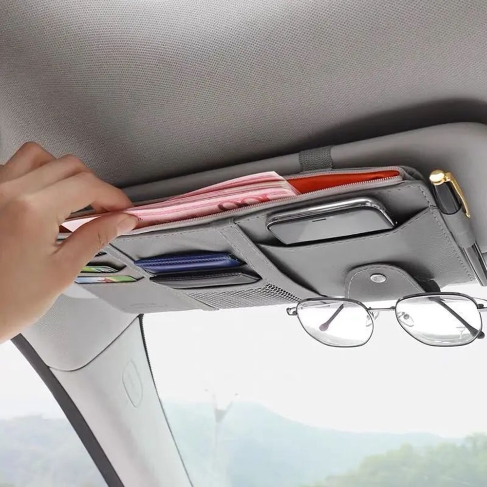 Car Sun Visor Organizer Pouch With Sunglasses Holder Card Slots License Tickets Receipts 1