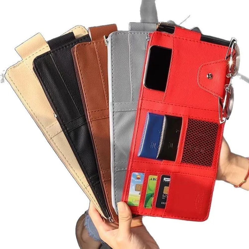 Car Sun Visor Organizer Pouch With Sunglasses Holder Card Slots License Tickets Receipts 2