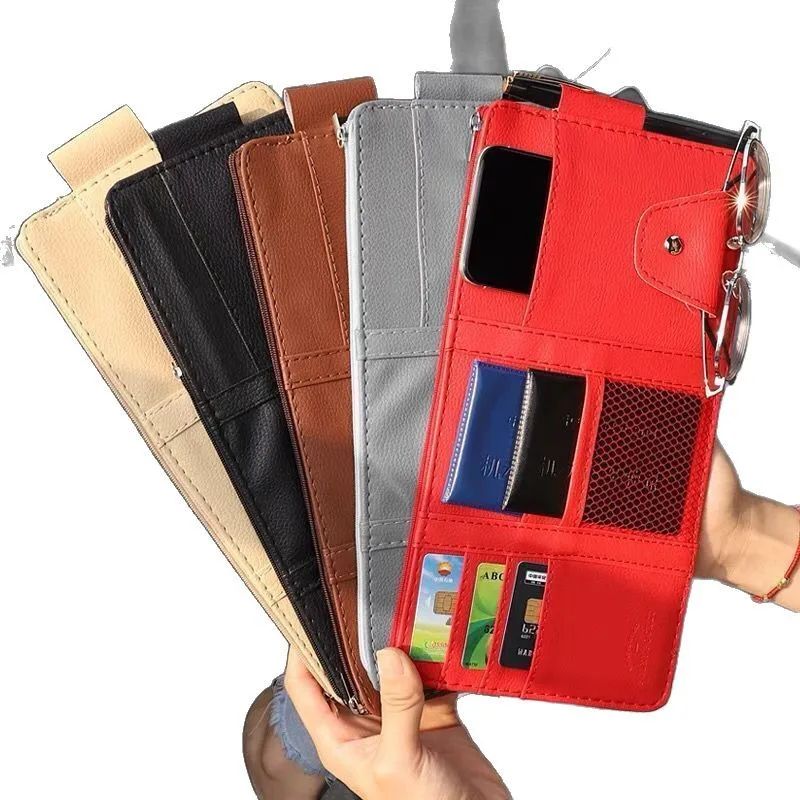 Car Sun Visor Organizer Pouch With Sunglasses Holder Card Slots License Tickets Receipts 2