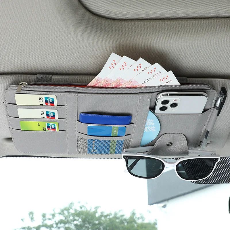 Car Sun Visor Organizer Pouch With Sunglasses Holder Card Slots License Tickets Receipts 4