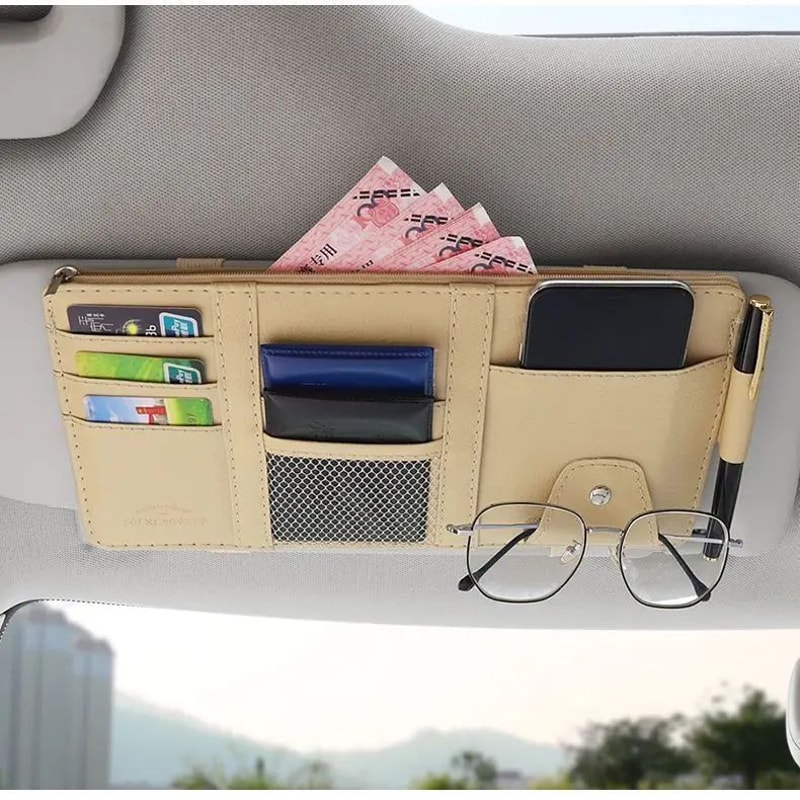 Car Sun Visor Organizer Pouch With Sunglasses Holder Card Slots License Tickets Receipts 6