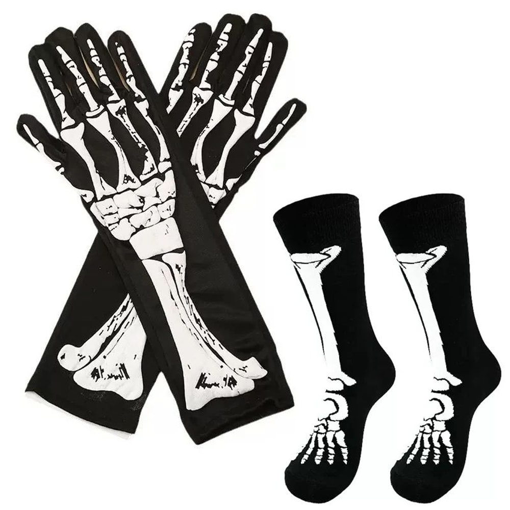 Long Skeleton Gloves For Halloween Costumes Skeleton Hand Gloves For Cosplay Parties 0