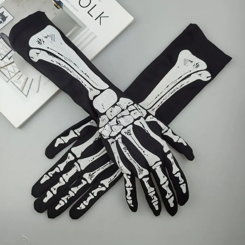 Long Skeleton Gloves For Halloween Costumes Skeleton Hand Gloves For Cosplay Parties 6