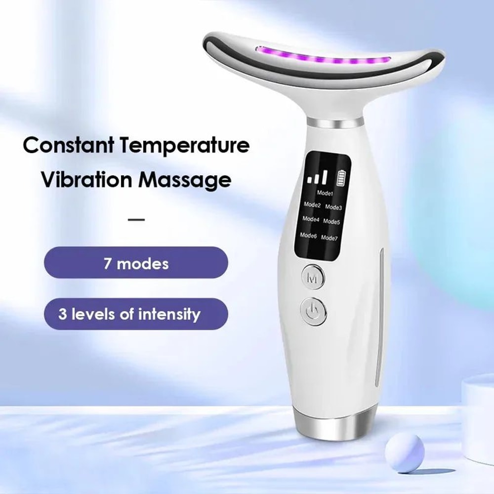 7Color LED Light Therapy Face Neck Massager With 3Level Vibration For Smoother FirmerLooking Skin 3