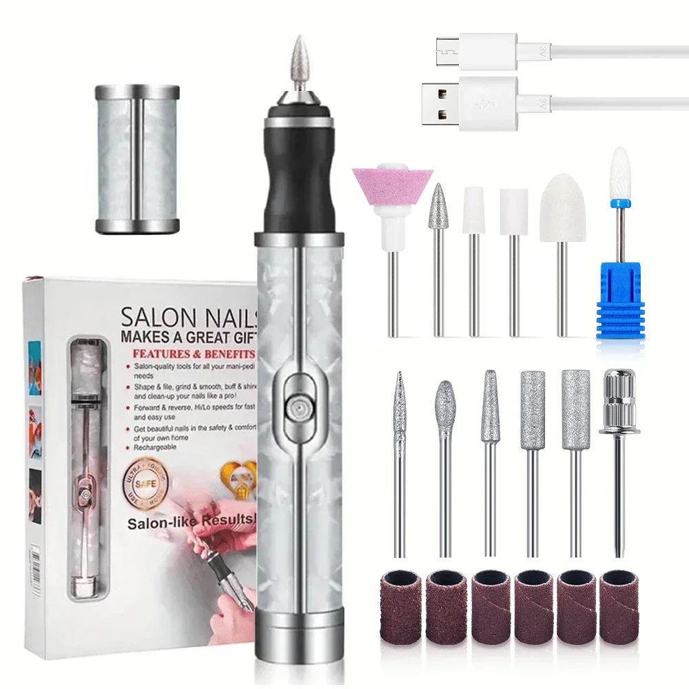 SalonSmooth Portable Nail Polisher Pen 5in1 Electric Nail Drill With Nail Drill Bits 6