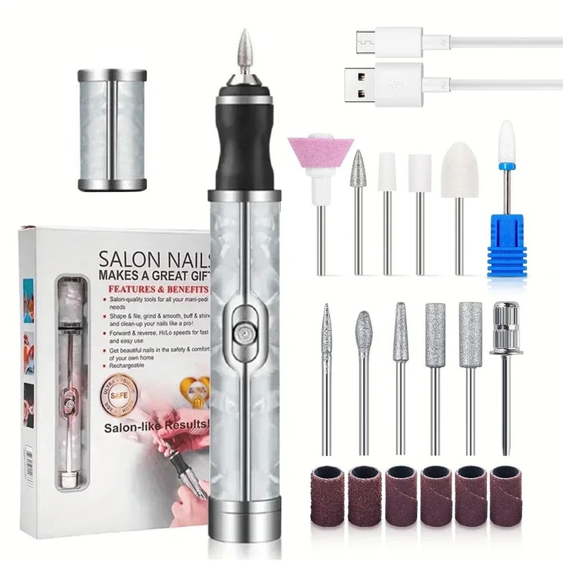 SalonSmooth Portable Nail Polisher Pen 5in1 Electric Nail Drill With Nail Drill Bits 6