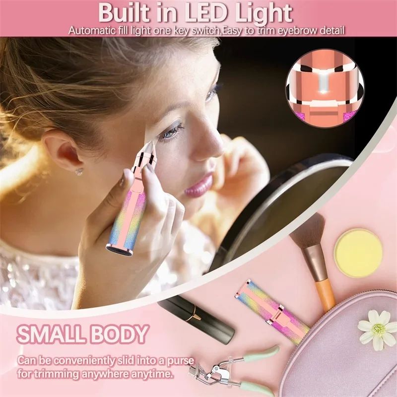 2in1 Electric Eyebrow Trimmer With LED Light Painless Brow Shaper Facial Hair Remover 1