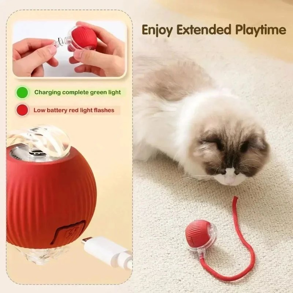 Smart Rolling Cat Ball With Tail Rechargeable Interactive Cat Toy 4
