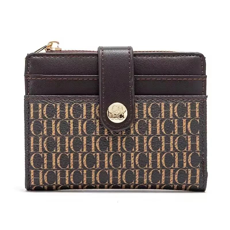 CH Compact PU Leather Card Holder Wallet For Women Small SnapClosure Wallet 10