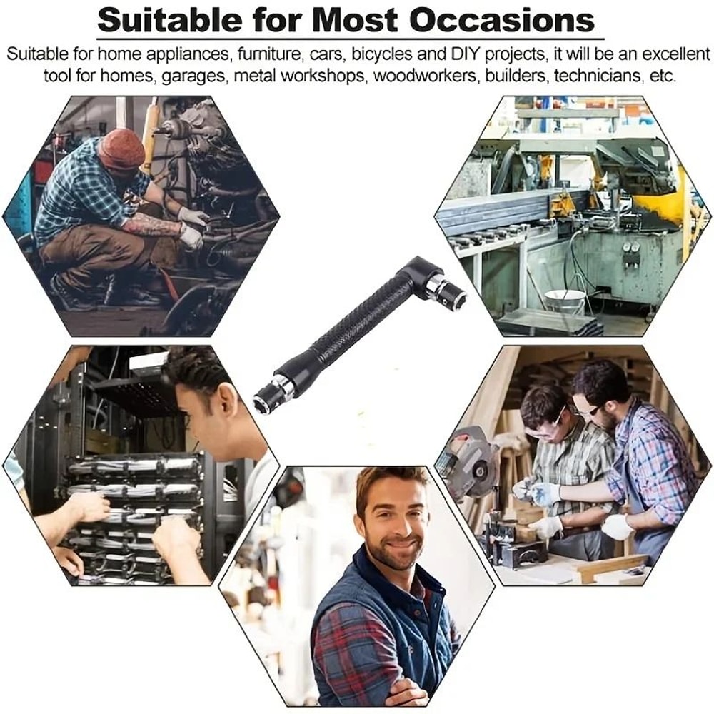 Right Angle Screwdriver And Angle Socket Wrench 14 Inch Hex Bit Driver LShaped Dual Head Tool 3