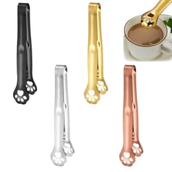 cat paw 304 stainless steel food tongs non-slip mini kitchen serving tongs for bbq, salad, ice & snacks
