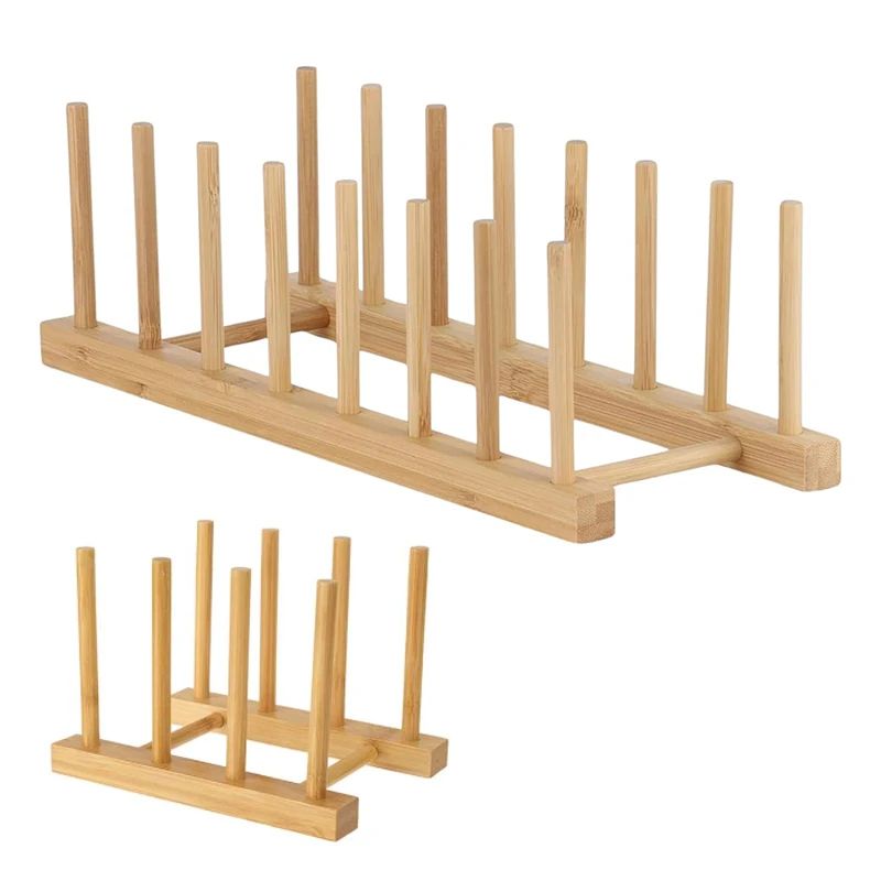 Bamboo Dish Drying Rack Organizer Plate Drying Rack With Cup Pan Lid Holder 0