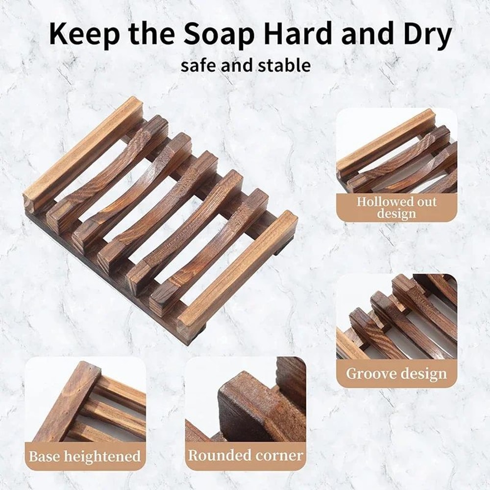 Natural Bamboo Soap Dish With Drainage Self Draining Soap Tray Wooden Holder 2
