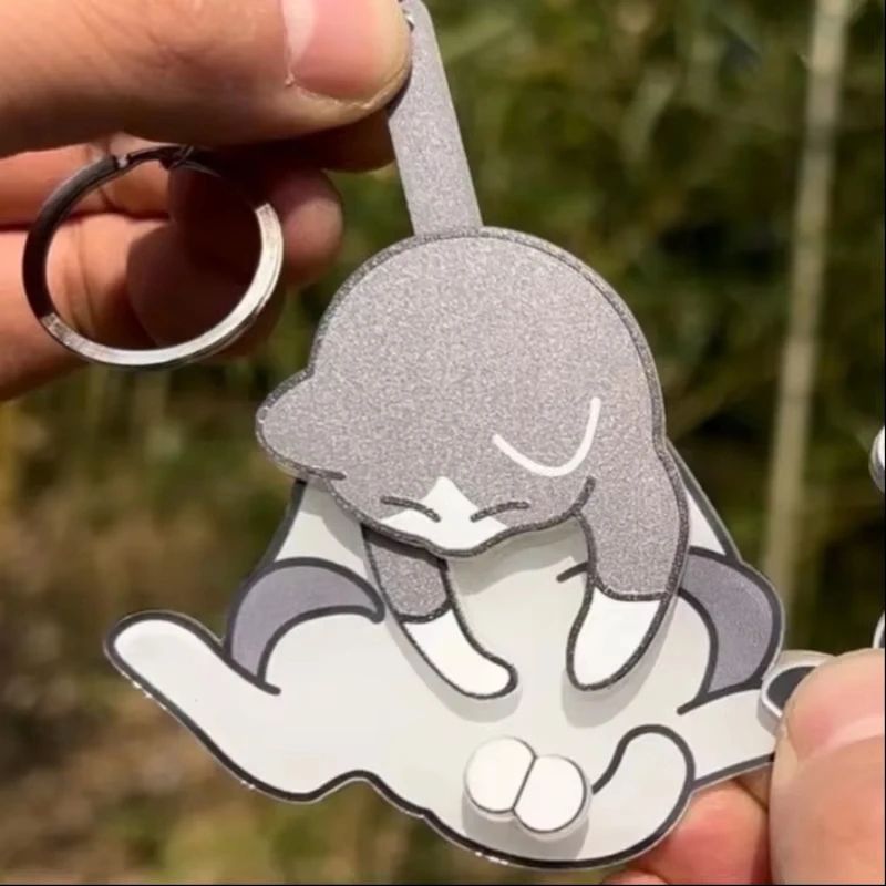 Rotatable Egg Cat Acrylic Keychain Fidget Pendant For Bags Keys 2