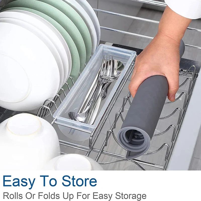 Foldable Silicone Dish Drying Mat Heat Resistant NonSlip Drainer Pad For Countertops 4