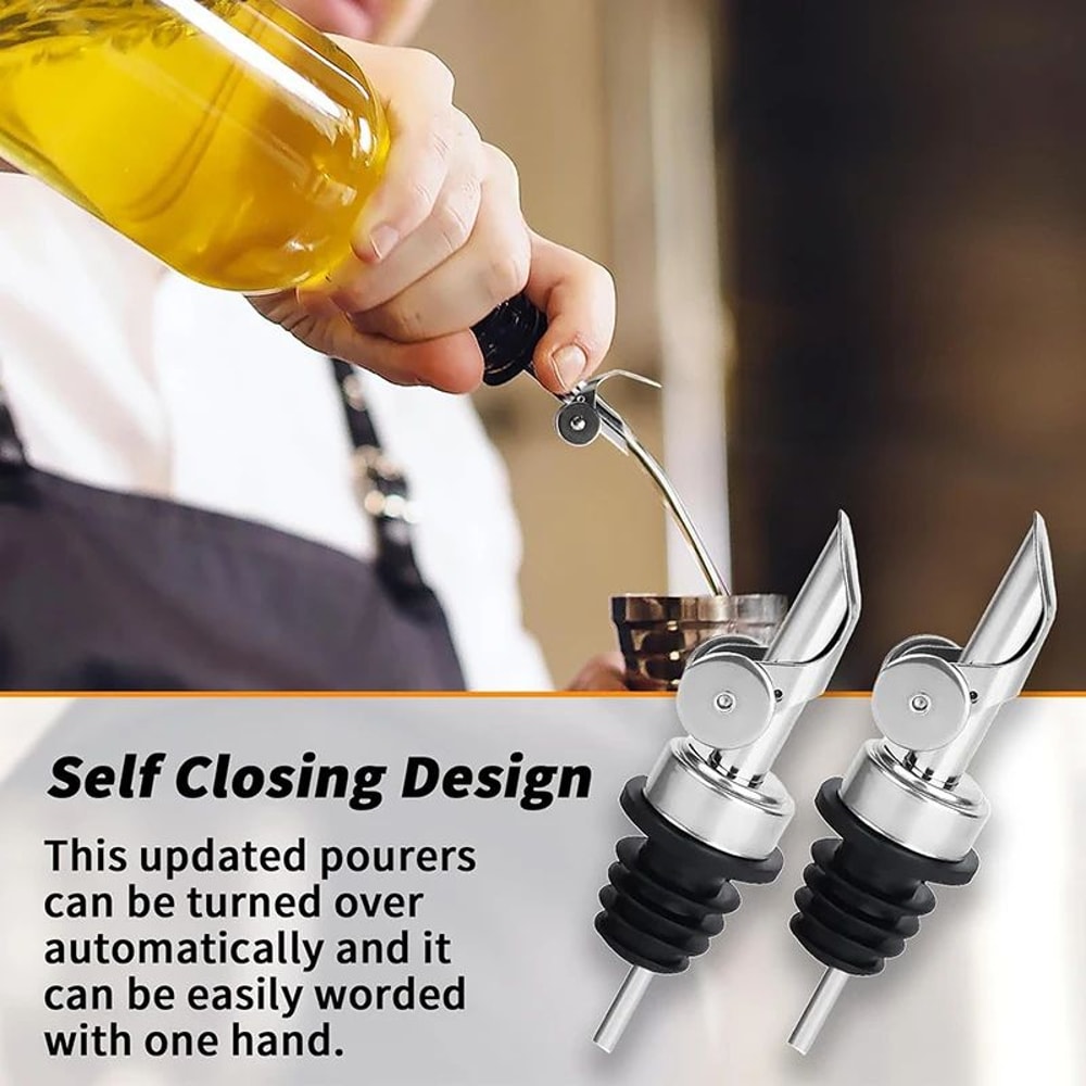 SelfClosing Olive Oil Pour Spout With LeakProof Rubber Stopper Stainless Steel Bottle Pourer 3