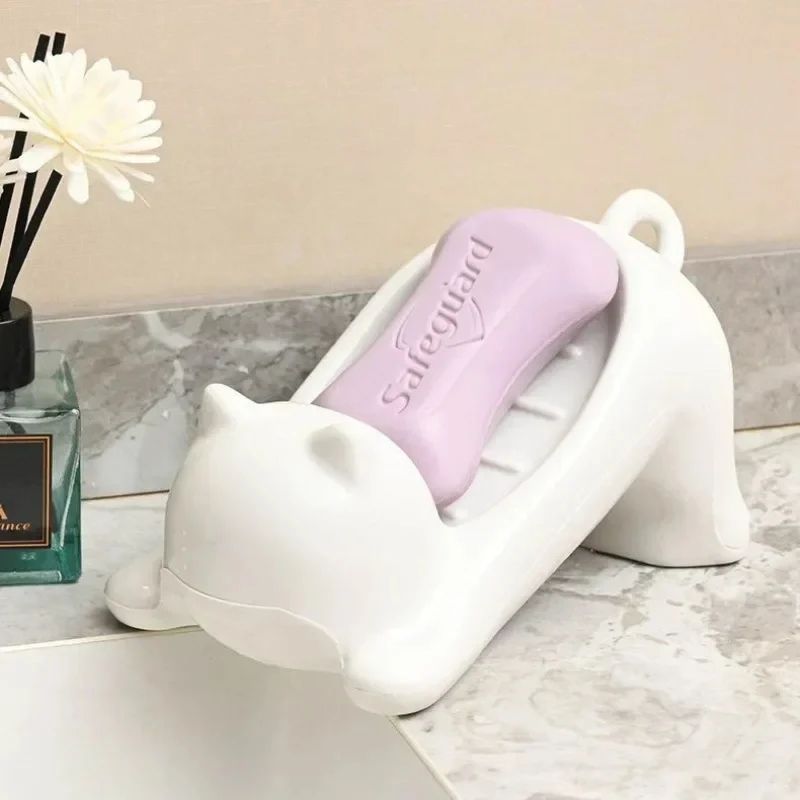 WhimsyDrain Cat Turtle Selfdraining Soap Tray Cute Plastic Soap Box For Bathroom Kitchen 0
