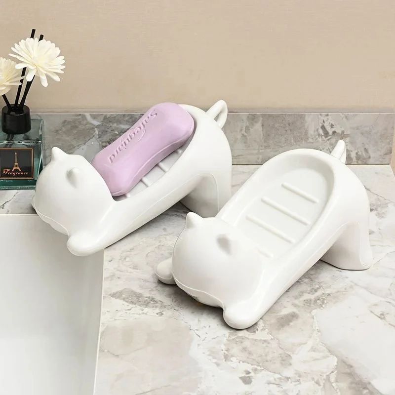 WhimsyDrain Cat Turtle Selfdraining Soap Tray Cute Plastic Soap Box For Bathroom Kitchen 3