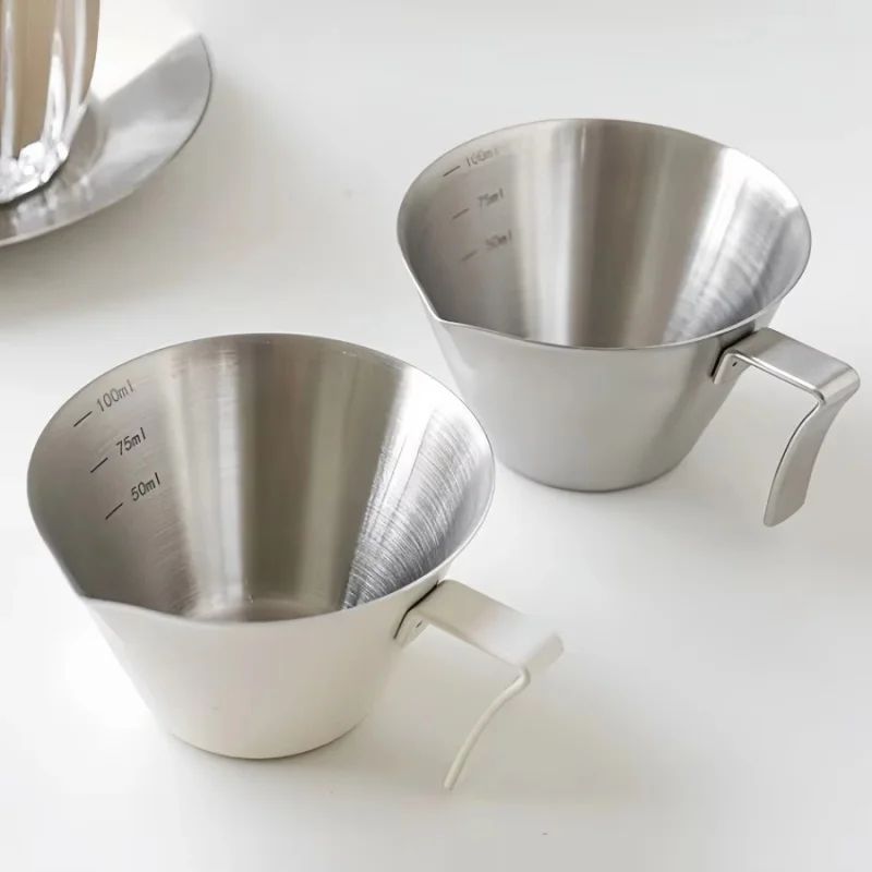 Stainless Steel Espresso Shot Measuring Cup 100ml With Dual Scale And Double Spouts 0