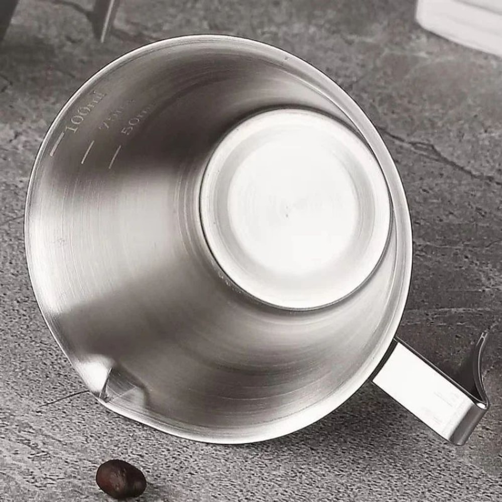 Stainless Steel Espresso Shot Measuring Cup 100ml With Dual Scale And Double Spouts 3