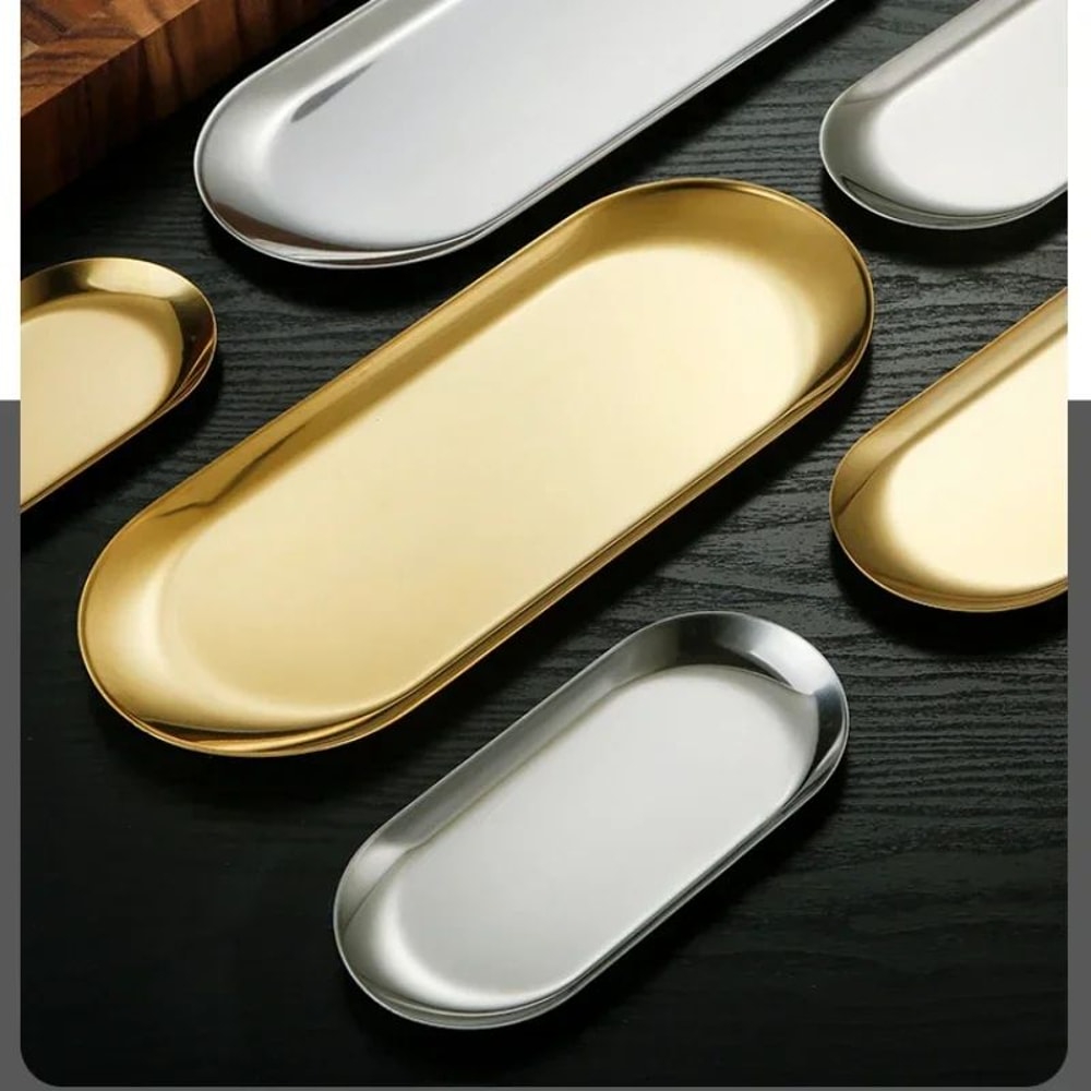 Nordic Oval Gold Stainless Steel Serving Tray For Snacks Desserts Vanity Storage 1