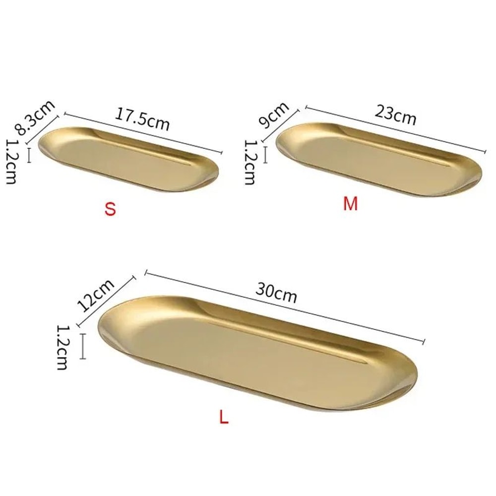 Nordic Oval Gold Stainless Steel Serving Tray For Snacks Desserts Vanity Storage 3
