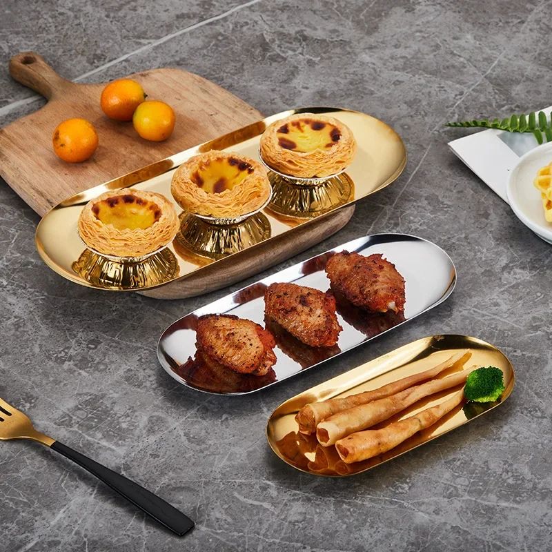 Nordic Oval Gold Stainless Steel Serving Tray For Snacks Desserts Vanity Storage 4