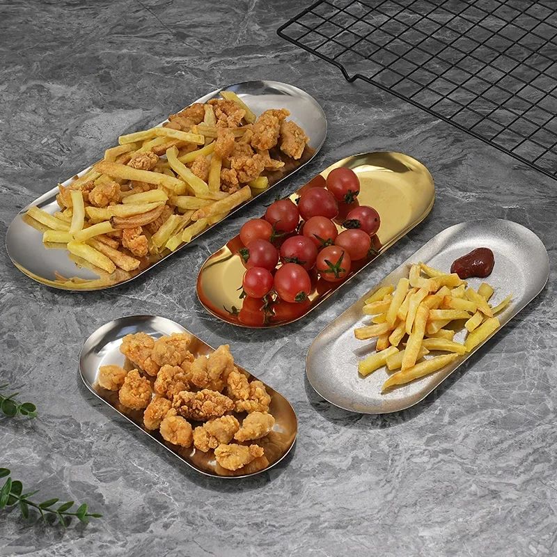 Nordic Oval Gold Stainless Steel Serving Tray For Snacks Desserts Vanity Storage 5
