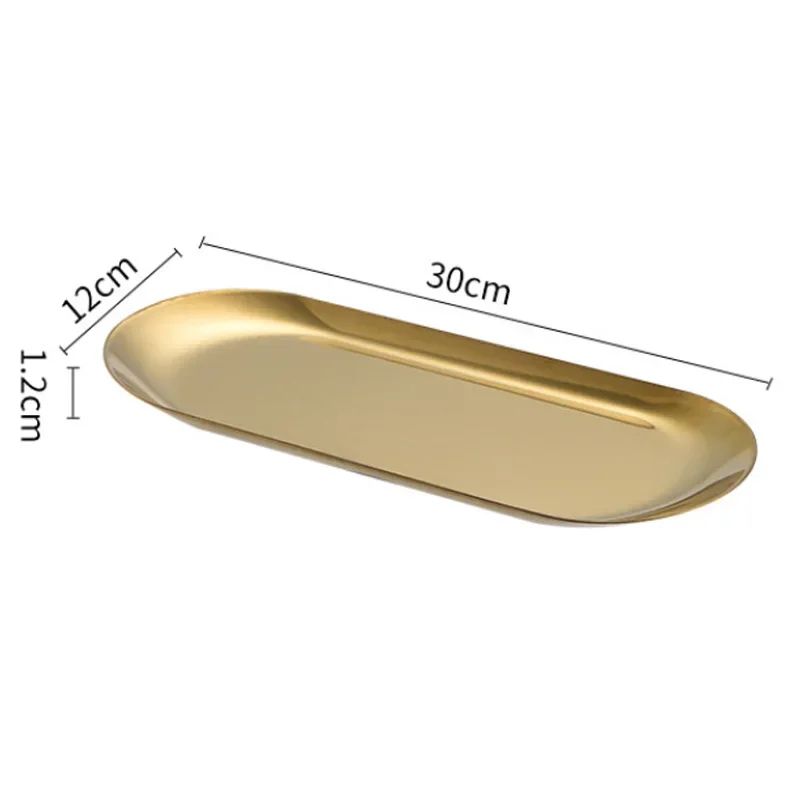 Nordic Oval Gold Stainless Steel Serving Tray For Snacks Desserts Vanity Storage 11