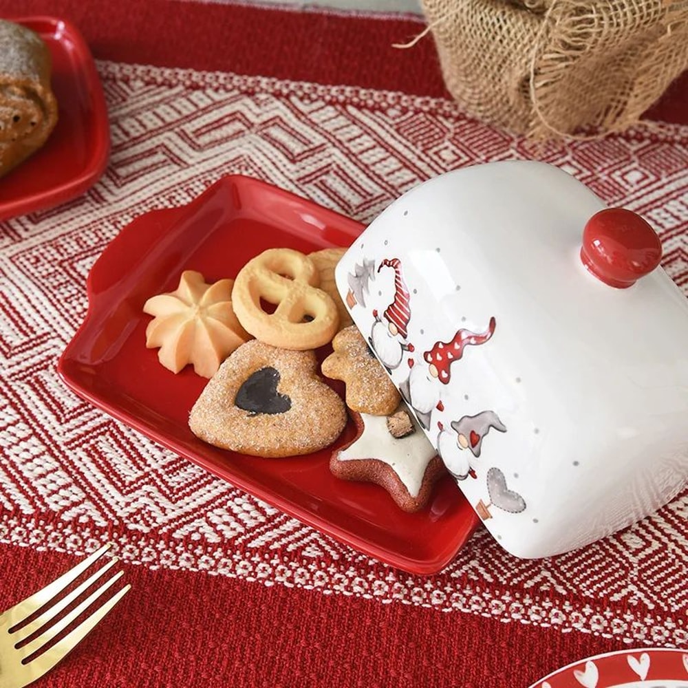 Santa Claus Christmas Ceramic Cookie Jar Serving Plate Set Holiday Tableware For Cookies Desserts 2