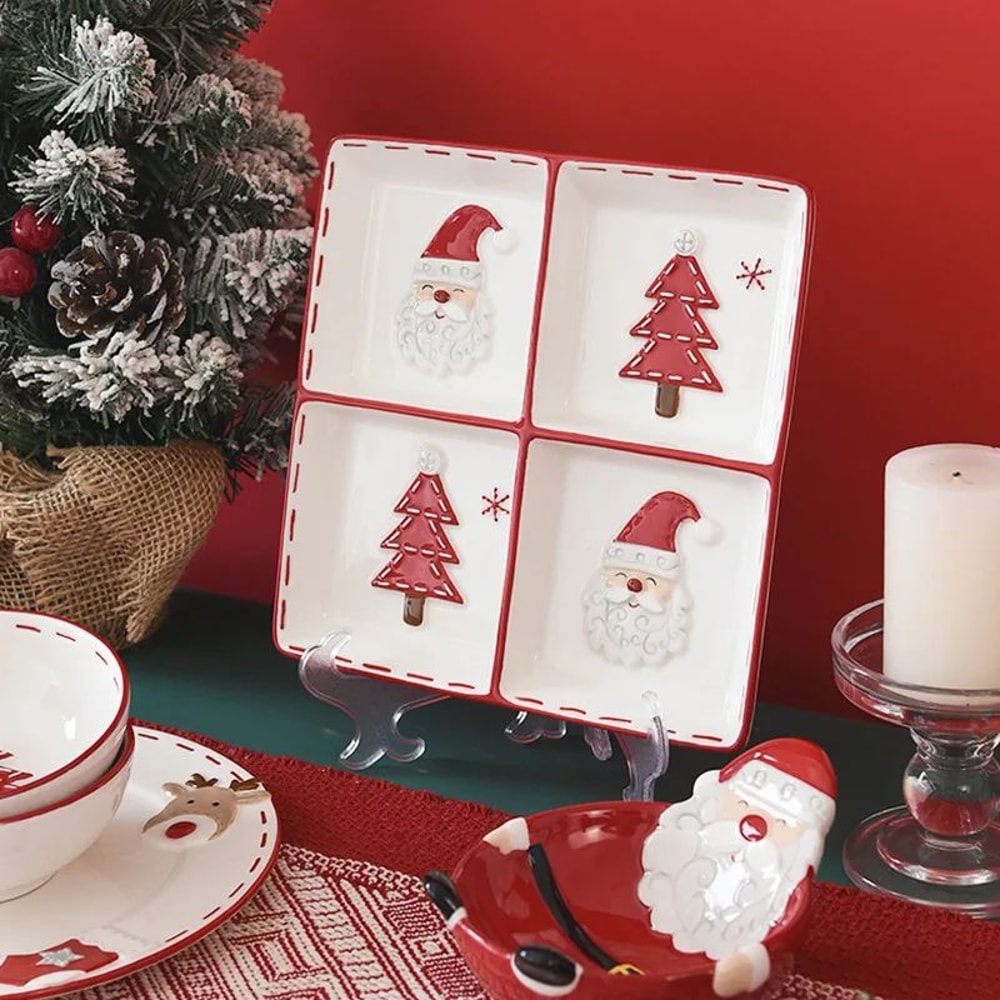 Santa Claus Christmas Ceramic Cookie Jar Serving Plate Set Holiday Tableware For Cookies Desserts 3