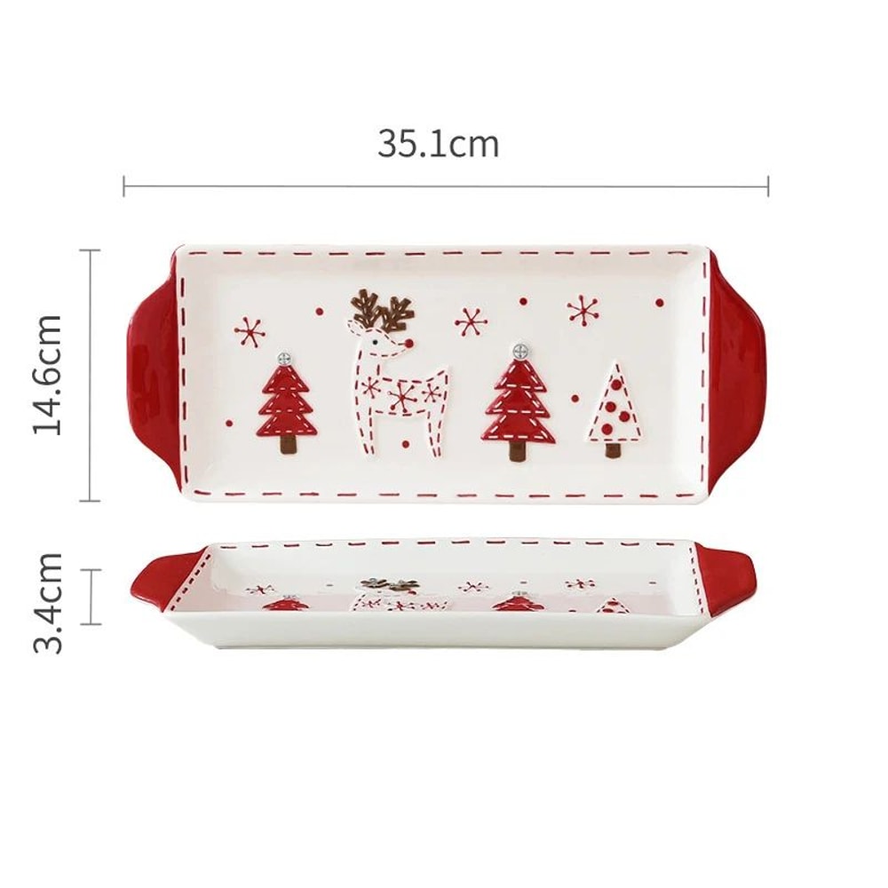 Santa Claus Christmas Ceramic Cookie Jar Serving Plate Set Holiday Tableware For Cookies Desserts 13